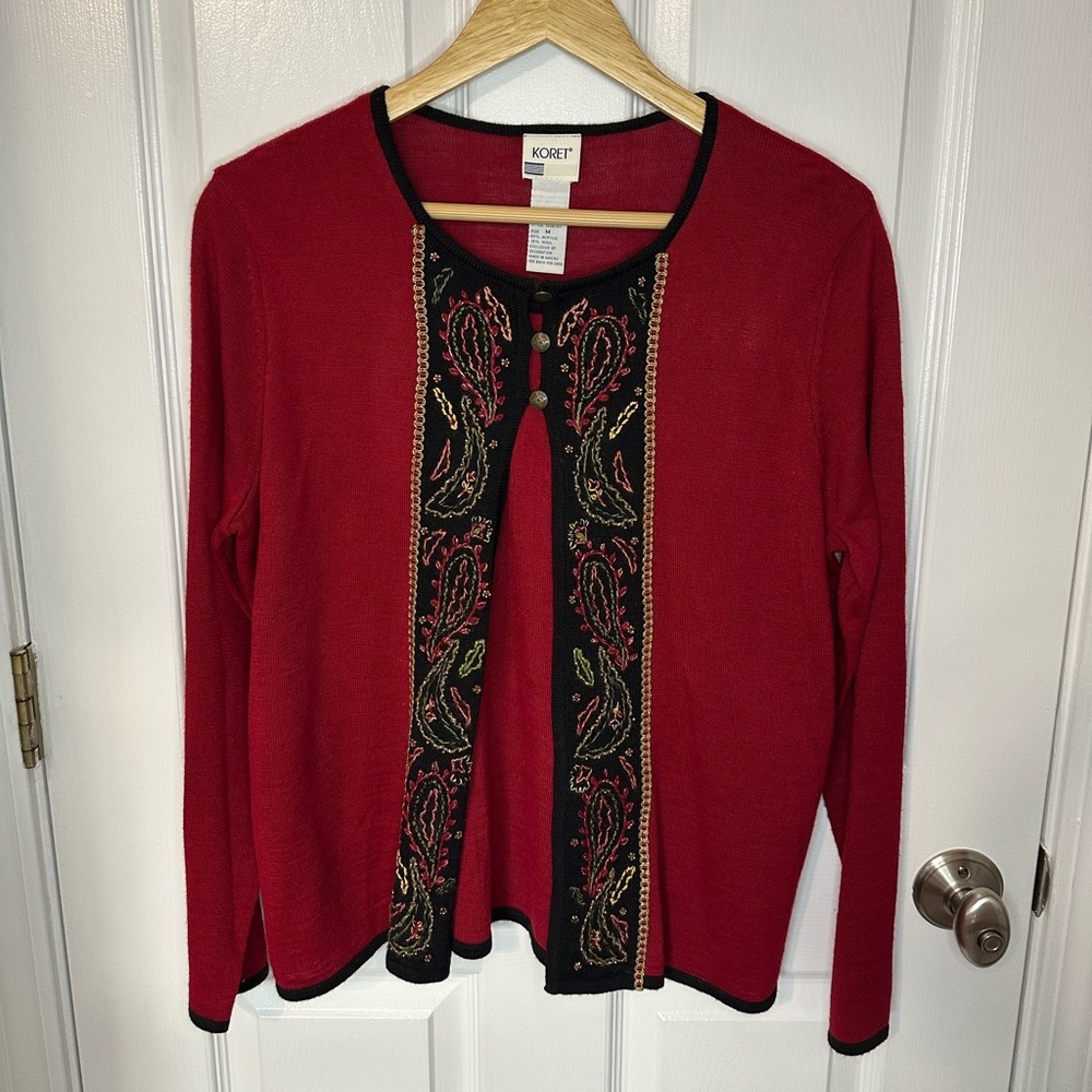 Koret Layered Open Cardigan Embroidered Paisley Womens Medium Folk Art Indie